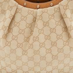 Pre Owned Gucci Beige GG Canvas and Leather Bamboo Handle Hobo