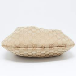 Pre Owned Gucci Beige GG Canvas and Leather Bamboo Handle Hobo