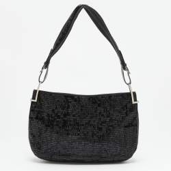 Pre Owned Gucci Black Satin and Beaded Hobo