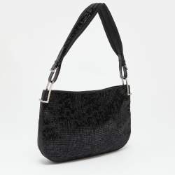 Pre Owned Gucci Black Satin and Beaded Hobo