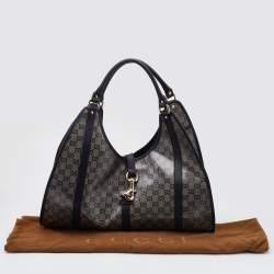 Pre Owned Gucci Grey/Black GG Crystal Canvas and Leather Large Bardot Joy Tote