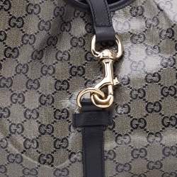 Pre Owned Gucci Grey/Black GG Crystal Canvas and Leather Large Bardot Joy Tote