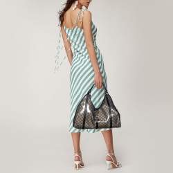 Pre Owned Gucci Grey/Black GG Crystal Canvas and Leather Large Bardot Joy Tote