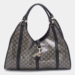 Pre Owned Gucci Grey/Black GG Crystal Canvas and Leather Large Bardot Joy Tote