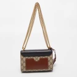 Pre Owned Gucci Black/Beige GG Supreme Canvas and Leather Small Padlock Shoulder Bag