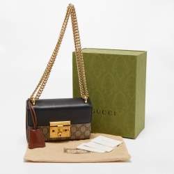 Pre Owned Gucci Black/Beige GG Supreme Canvas and Leather Small Padlock Shoulder Bag