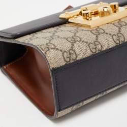 Pre Owned Gucci Black/Beige GG Supreme Canvas and Leather Small Padlock Shoulder Bag