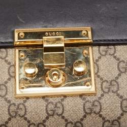 Pre Owned Gucci Black/Beige GG Supreme Canvas and Leather Small Padlock Shoulder Bag