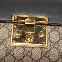 Pre Owned Gucci Black/Beige GG Supreme Canvas and Leather Small Padlock Shoulder Bag