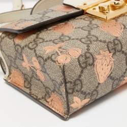 Pre Owned Gucci Brown/Beige GG Supreme Canvas Berry Print Mini Padlock Shoulder Bag