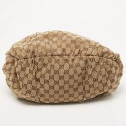 Pre Owned Gucci Ebony/Beige GG Canvas and Leather Small Studded Hobo