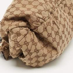 Pre Owned Gucci Ebony/Beige GG Canvas and Leather Small Studded Hobo