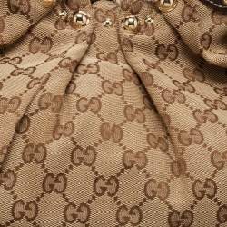 Pre Owned Gucci Ebony/Beige GG Canvas and Leather Small Studded Hobo