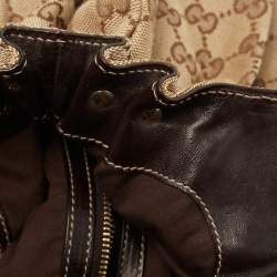 Pre Owned Gucci Ebony/Beige GG Canvas and Leather Small Studded Hobo