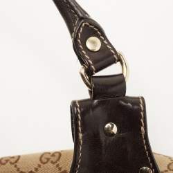 Pre Owned Gucci Ebony/Beige GG Canvas and Leather Small Studded Hobo