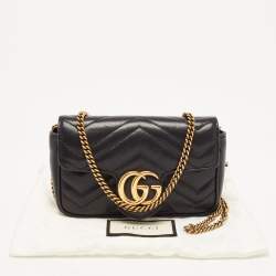 Pre Owned Gucci Black Matelassé Leather Super Mini GG Marmont Shoulder Bag