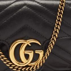 Pre Owned Gucci Black Matelassé Leather Super Mini GG Marmont Shoulder Bag