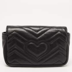 Pre Owned Gucci Black Matelassé Leather Super Mini GG Marmont Shoulder Bag