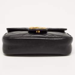 Pre Owned Gucci Black Matelassé Leather Super Mini GG Marmont Shoulder Bag