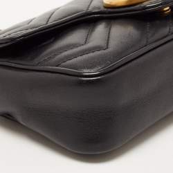 Pre Owned Gucci Black Matelassé Leather Super Mini GG Marmont Shoulder Bag