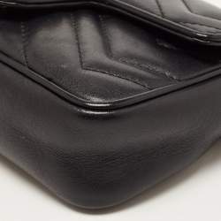 Pre Owned Gucci Black Matelassé Leather Super Mini GG Marmont Shoulder Bag