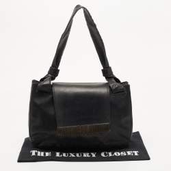 Pre Owned Gucci Black Leather Wood Flap Shoulder Bag