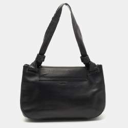 Pre Owned Gucci Black Leather Wood Flap Shoulder Bag