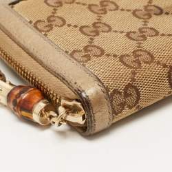 Gucci Beige GG Canvas and Leather Bamboo Tassel Zip Around Wallet