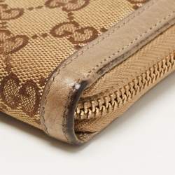 Gucci Beige GG Canvas and Leather Bamboo Tassel Zip Around Wallet