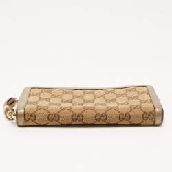 Gucci Beige GG Canvas and Leather Bamboo Tassel Zip Around Wallet