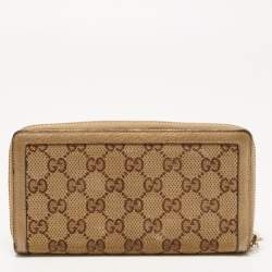 Gucci Beige GG Canvas and Leather Bamboo Tassel Zip Around Wallet