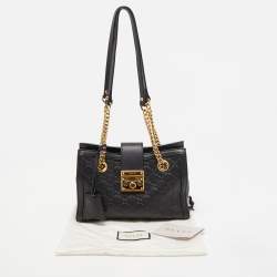 Pre Owned Gucci Black Guccissima Leather Small Padlock Shoulder Bag