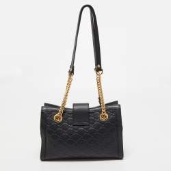 Pre Owned Gucci Black Guccissima Leather Small Padlock Shoulder Bag
