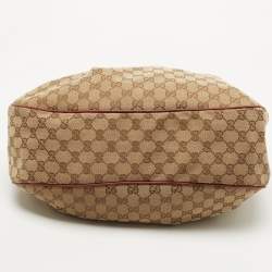 Pre Owned Gucci Red/Beige GG Canvas and Leather Medium Sukey Hobo