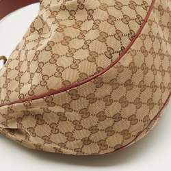 Pre Owned Gucci Red/Beige GG Canvas and Leather Medium Sukey Hobo