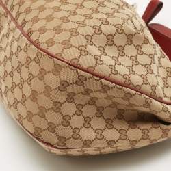 Pre Owned Gucci Red/Beige GG Canvas and Leather Medium Sukey Hobo