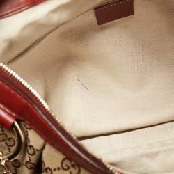 Pre Owned Gucci Red/Beige GG Canvas and Leather Medium Sukey Hobo
