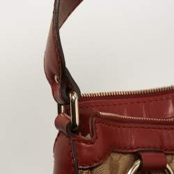 Pre Owned Gucci Red/Beige GG Canvas and Leather Medium Sukey Hobo
