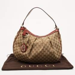 Pre Owned Gucci Red/Beige GG Canvas and Leather Medium Sukey Hobo