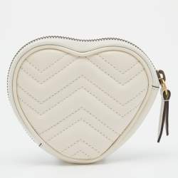 Gucci Cream Leather GG Marmont Heart Coin Purse