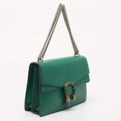 Pre Owned Gucci Green Leather Medium Dionysus Shoulder Bag