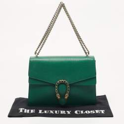 Pre Owned Gucci Green Leather Medium Dionysus Shoulder Bag