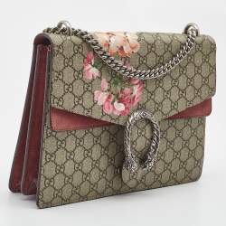 Pre Owned Gucci Old Rose/Beige GG Supreme Canvas and Suede Medium Blooms Dionysus Shoulder Bag