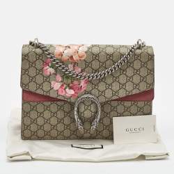 Pre Owned Gucci Old Rose/Beige GG Supreme Canvas and Suede Medium Blooms Dionysus Shoulder Bag