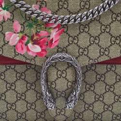 Pre Owned Gucci Old Rose/Beige GG Supreme Canvas and Suede Medium Blooms Dionysus Shoulder Bag