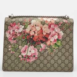 Pre Owned Gucci Old Rose/Beige GG Supreme Canvas and Suede Medium Blooms Dionysus Shoulder Bag