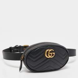 Gucci Black Matelassé Leather GG Marmont Belt Bag