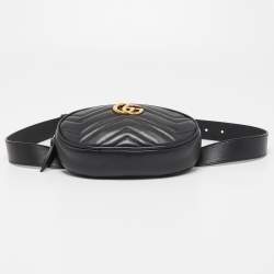 Gucci Black Matelassé Leather GG Marmont Belt Bag