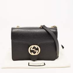 Pre Owned Gucci Black Leather Dollar Interlocking G Crossbody Bag