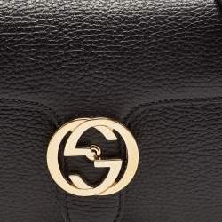 Pre Owned Gucci Black Leather Dollar Interlocking G Crossbody Bag